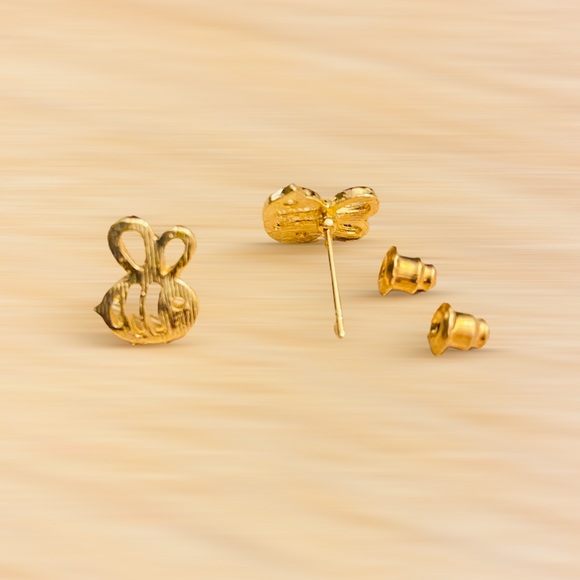 Gold Bee Stud Earrings - Picture 2 of 2